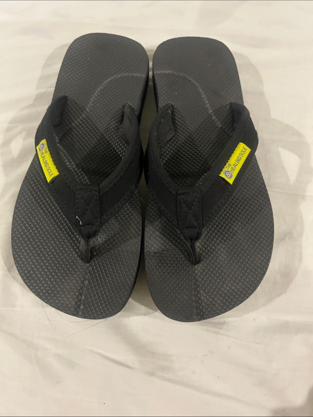 Black Women's Flip Flop Sandals with Yellow Accent